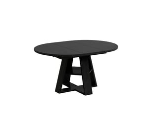 Table à manger extensible ronde 110150 x 110 x 75 cm, 150x110 cm, mdf, couleur noir aspect bois, espace de rangement