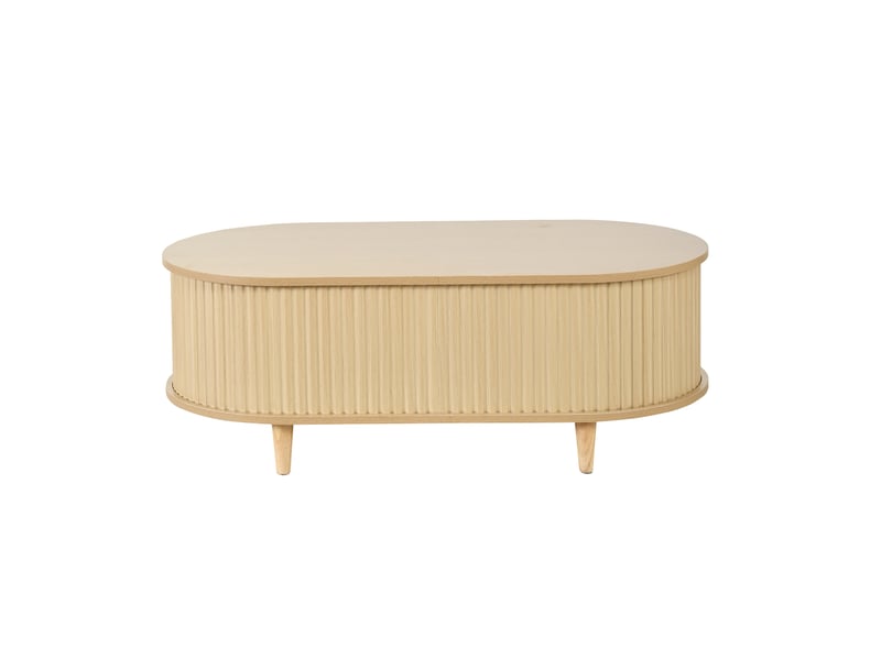  Table basse 100x50x36 cm bois clair, 1 tiroir à façade vitrée, portes tambour et 4 pieds Fay Lum - Conforama D