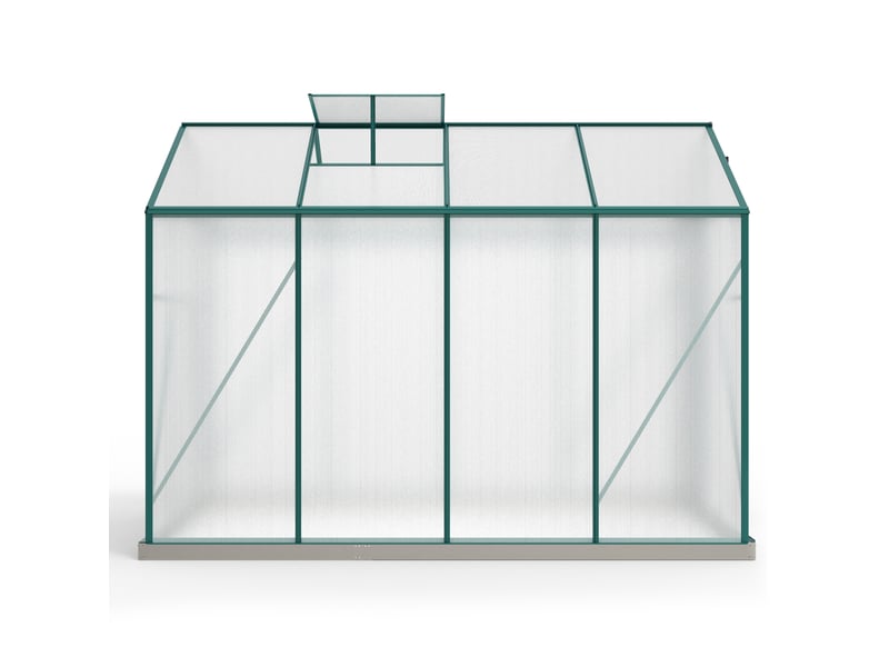 Serre de jardin 253x190 cm avec fenêtre de toit et porte coulissante, métal, argenté  - Conforama D