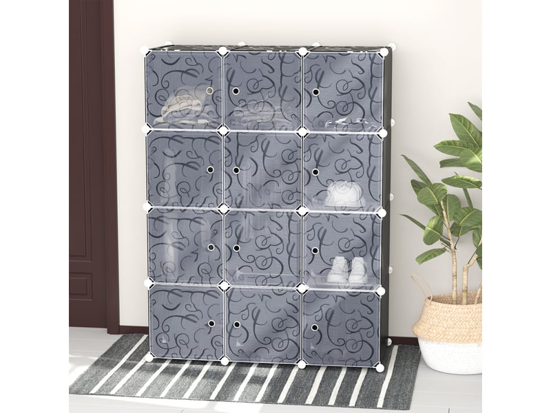  Armoire modulaire plastique 12 cubes avec portes, à assembler, rangement vêtementsjouetslivres  - Conforama C