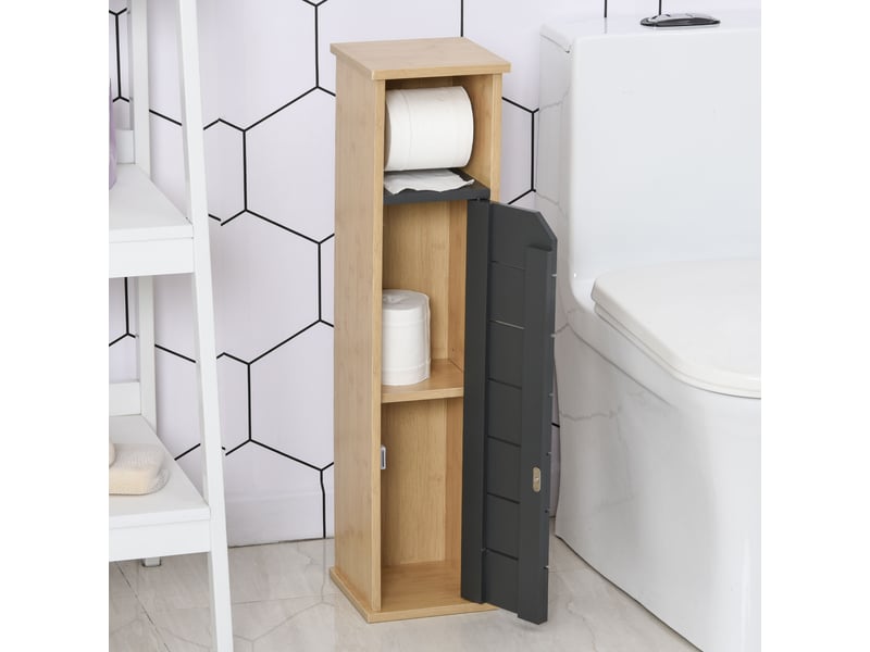  Porte-papier toilette à 2 niveaux, mdf gris, bambou  - Conforama D