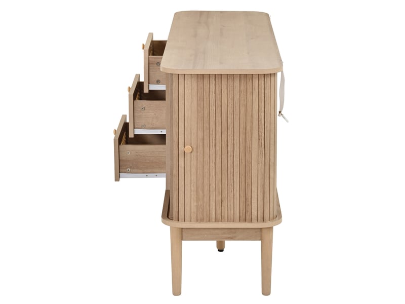  Buffet bas 141 x 40 x 77 cm – naturel – 3 tiroirs en rotin, portes coulissantes et étagères réglables  - Conforama A