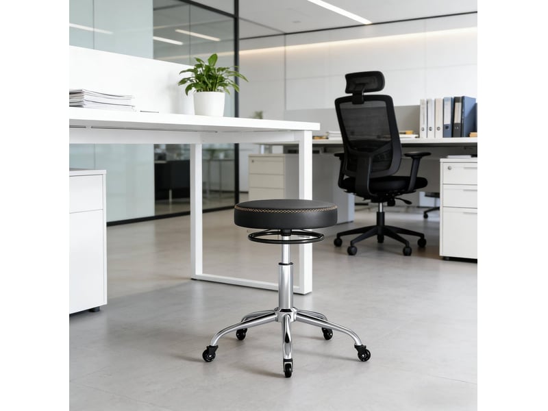  Tabouret de bureau réglable 46-58 cm avec roulettes acier et siège pu noir 4071258313286 - Conforama B