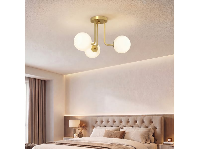  Plafonnier led 25w, luminaire plafonnier 3 lumières avec douilles g9, abat-jour globe, 42 x 42 x 26,5 cm, doré  - Conforama C