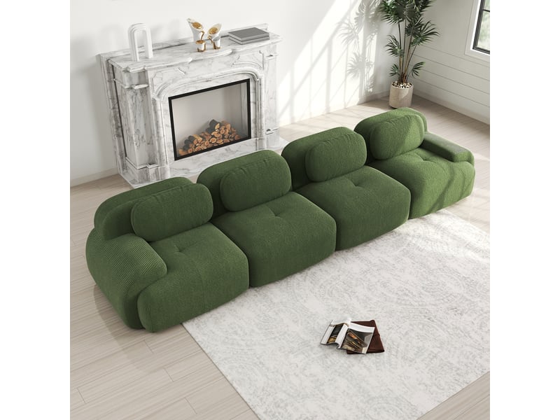  Canapé modulable 4 places sans cadre 388x103x75 cm en velours côtelé, mousse haute résilience 32d, design ergonomique, compatible animaux - vert Bliss Lite - Conforama B