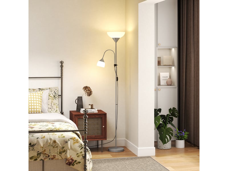  Lampadaire, lampe de salon sur pied avec 2 têtes douille e27 et e14, base en métal dim. Ø28 x 179,5h cm  - Conforama C
