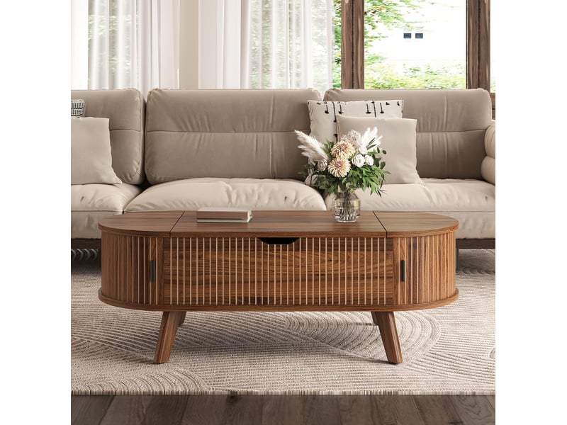 Table basse ovale 110x50x53,5 cm coloris noyer avec plateau relevable - Conforama D
