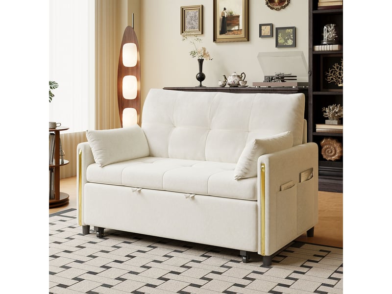  Canapé droit convertible 2 places en chenille beige clair, dossier réglable, 125 cm IKSETERA TRADING LTD - Conforama R