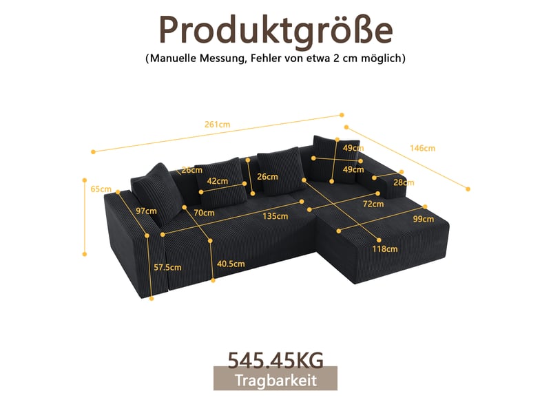  Canapé d'angle modulable 3 places en velours côtelé noir W3488S00001 - Conforama C