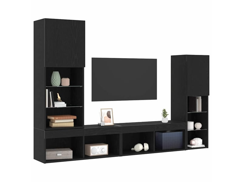  Meuble tv - banc tv - meuble de rangement 4 pcs chêne noir bois d'ingénierie  - Conforama C