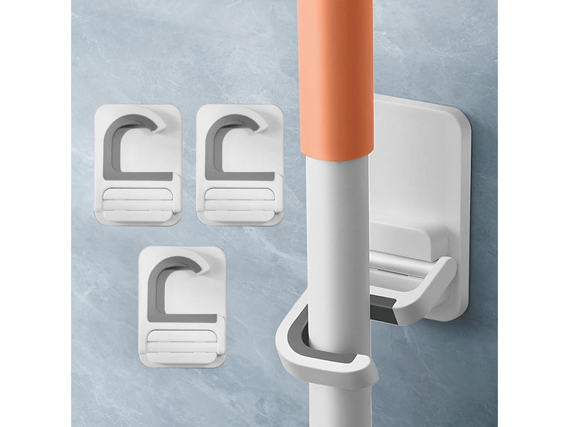  Support de rangement pour balais et serpillères - sans perforation - convient aux balais, serpillères, etc. - 3 pièces, blanc  - Conforama A