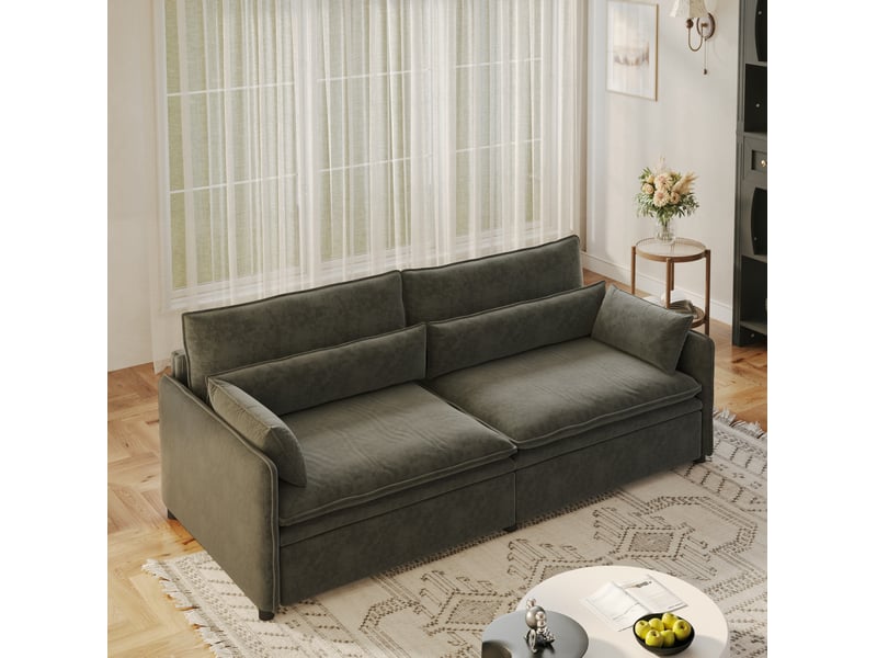  Canapé-lit 3 places en chenille 206 x 91 cm – gris foncé – convertible 3-en-1 avec rangement intégré  - Conforama C