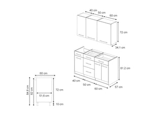 Vicco cuisine, blanc campagneblanc, 150cm, pt anthracite