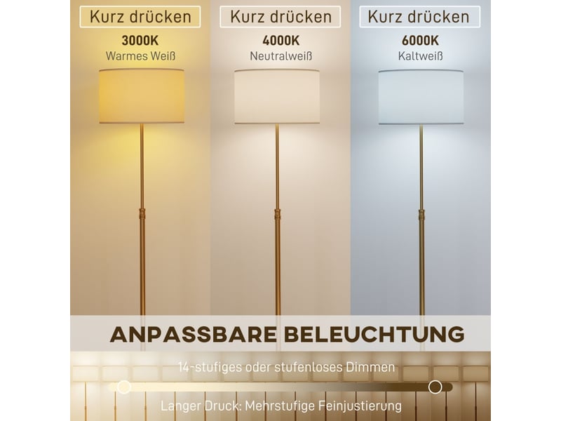  Lampadaire réglable,133 à 168 cm,meulva,avec télécommande et variateur,acier,doré  - Conforama E