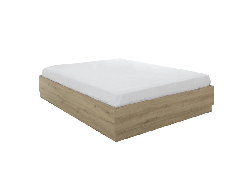  Lit coffre en bois décor chêne 160x200 cm terre de nuit teddy  - Conforama E
