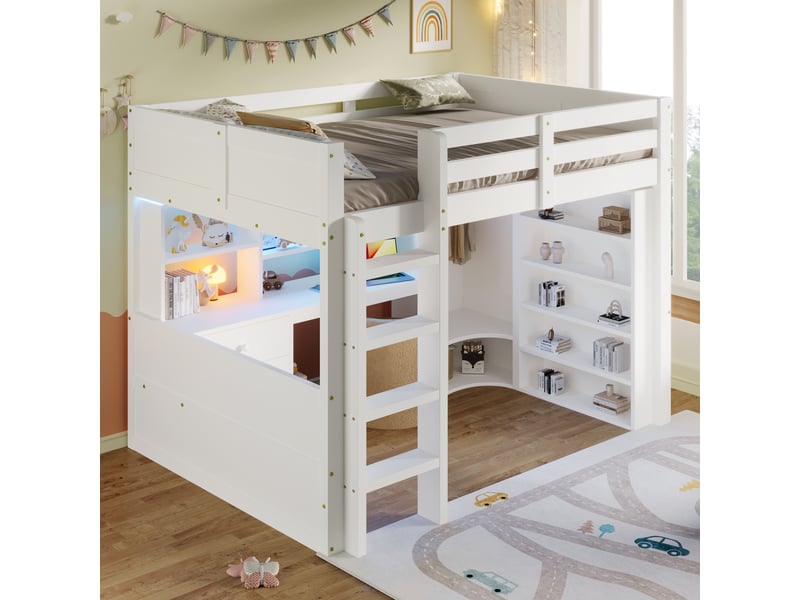  Lit mezzanine 140x200 cm coloris blanc led pin lit enfant blanc - Conforama E