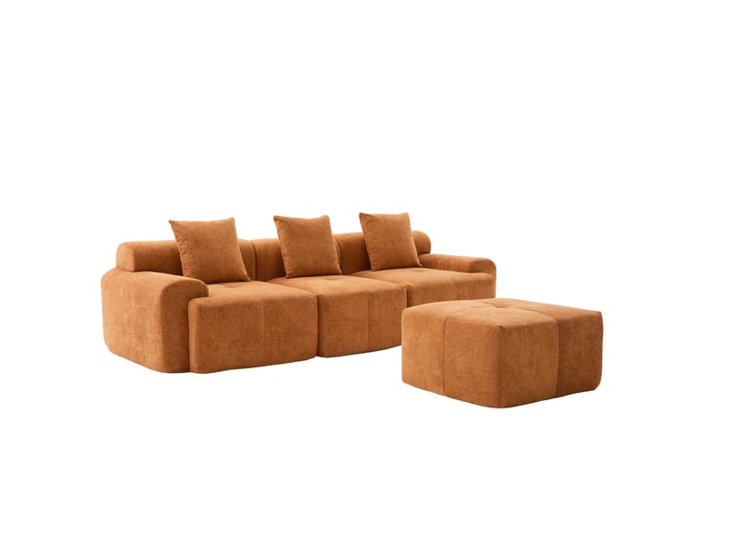 Canapé nuage moderne d'angle modulaire en l 268x102x78 cm, 3 places, 4 modules, sans montage, mousse à mémoire de forme compressée, tissu orange - Conforama B
