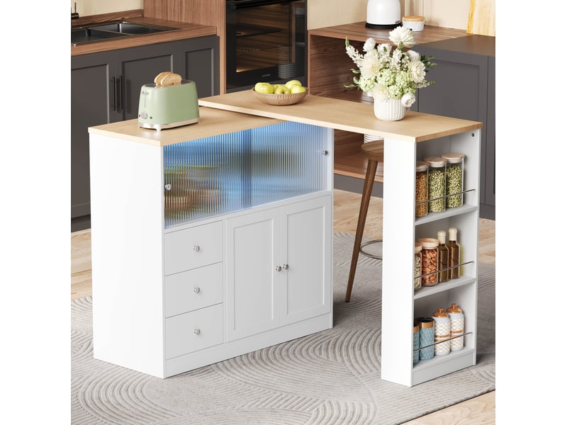  Îlot de cuisine extensible avec 3 tiroirs 172x40x96 cm en mdf blanc  - Conforama W