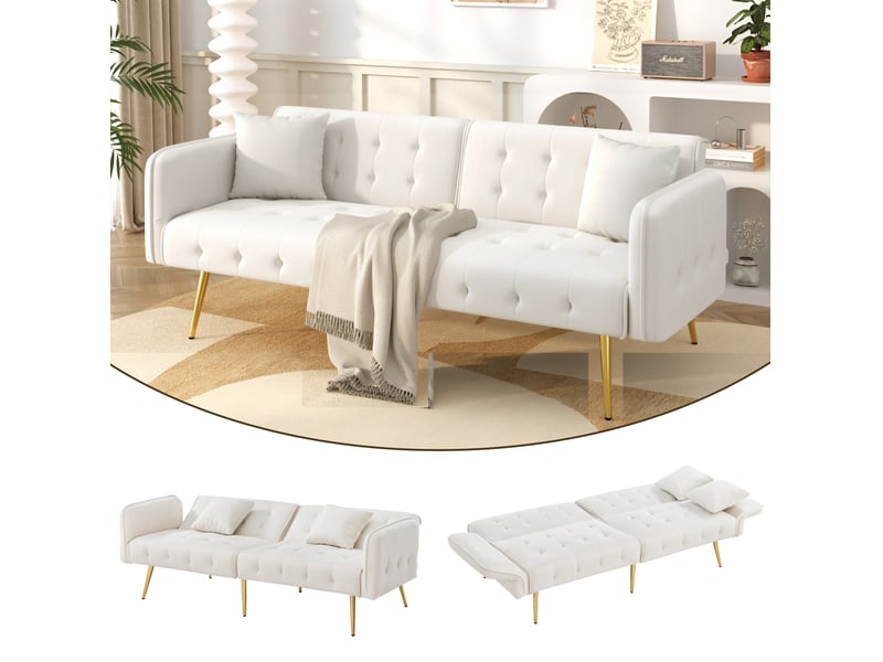  Canapé-lit 2 places modenvie convertible en velours blanc cassé 178 x 82 x 70 cm  - Conforama E
