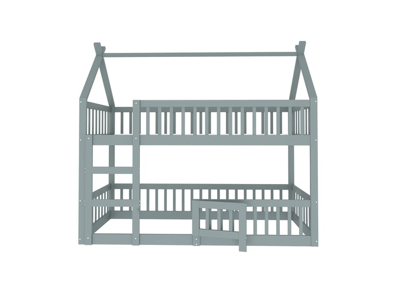  Lit superposé enfant 90x200 cm avec escalier bois gris sans matelas  - Conforama E