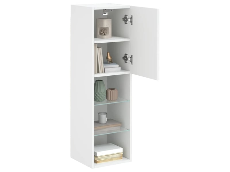  Meubles tv - banc tv - meuble de rangement avec lumières led 2 pcs blanc 30,5x30x102 cm  - Conforama E
