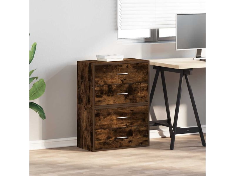  Lot de 2 armoire à tiroirs, commode avec 4 tiroirs chêne fumé bois d'ingénierie  - Conforama C