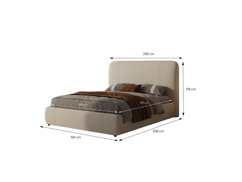  Lit avec coffre de rangement 140x190cm en velours beige montecito  - Conforama C