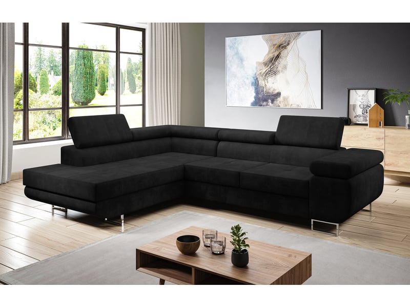  Canapé d’angle kanya noir 275 cm convertible avec coffre gauche Kanya - Conforama B