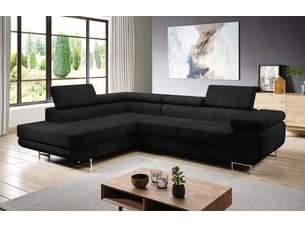 Canapé d'angle gauche convertible <strong>AX LIVING </strong> <strong>Kanya</strong> 5 places Velours noir avec coffre de rangement
