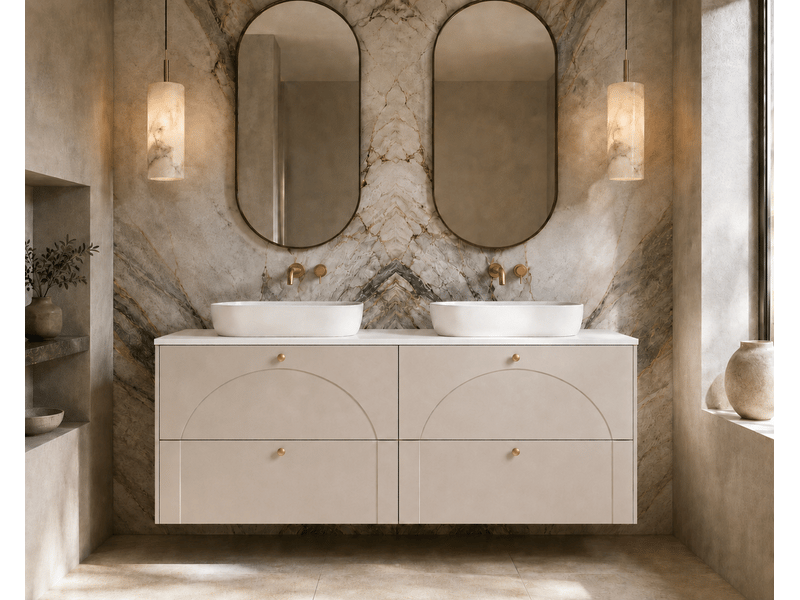 Meuble sous-vasque suspendu aura 160 cm avec plan blanc cachemire mat g - Conforama B