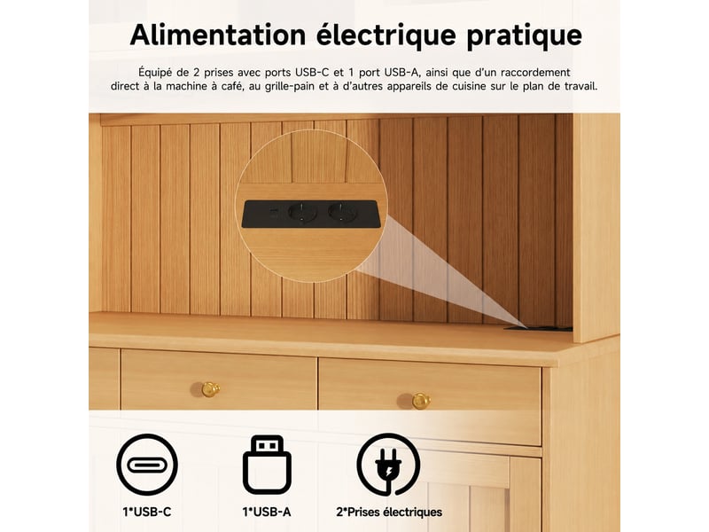  Meuble de cuisine muvano, buffet haut vitré de salle à manger, naturel, 120 × 40 × 191 cm  - Conforama E