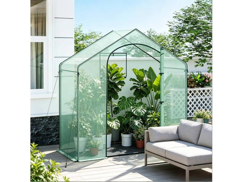  Serre de jardin 200x80x200 cm – verte – porte zippée enroulable, toile pe 140 gm² et piquets d'ancrage  - Conforama B