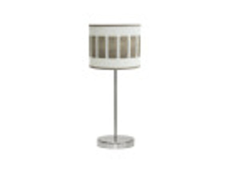  Fabrilamp ivanna lampe à poser nickelé blanc effet bois gris, abat-jour cylindrique textile, 1 x e14, 43 cm 188471083 - Conforama B