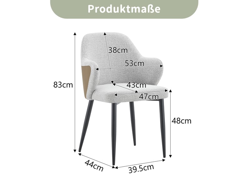  Lot de 2 chaises d'appoint gris clair, hauteur 83 cm, accoudoir absent, assise en tissu structuré gris clair et pu marron, pieds métalliques croisés noirs, design moderne élégant  - Conforama E