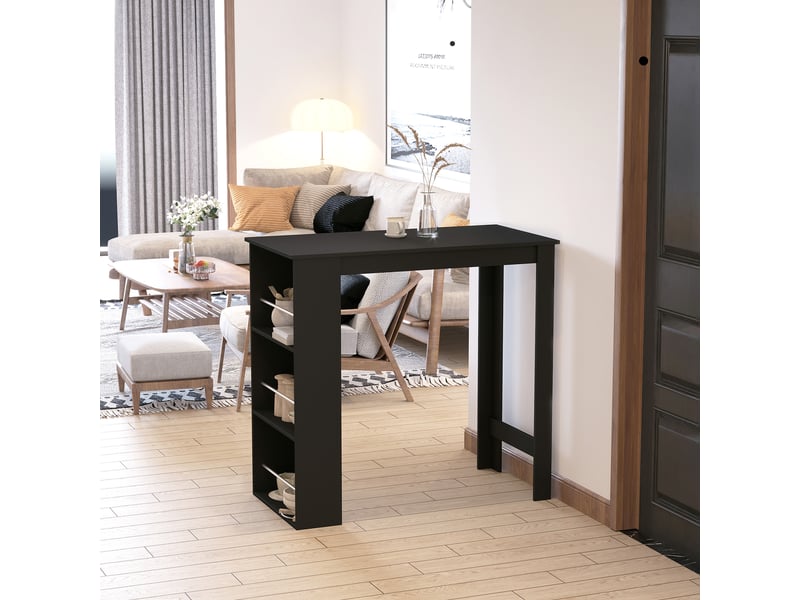  Table haute de bar, table de cuisine avec 3 étagères latérales, style moderne, pour salle à manger ou salon, 112 x 57 x 106 cm, noire  - Conforama D