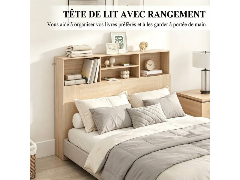 Tête de lit 140 cm avec rangement 4 compartiments ouverts bois naturel mdf  - Conforama E