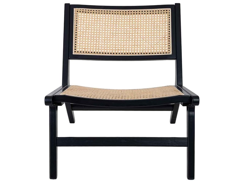  Banc en bois noir et rotin pour retirer le repose-pieds, 62x70x69h cm  - Conforama C