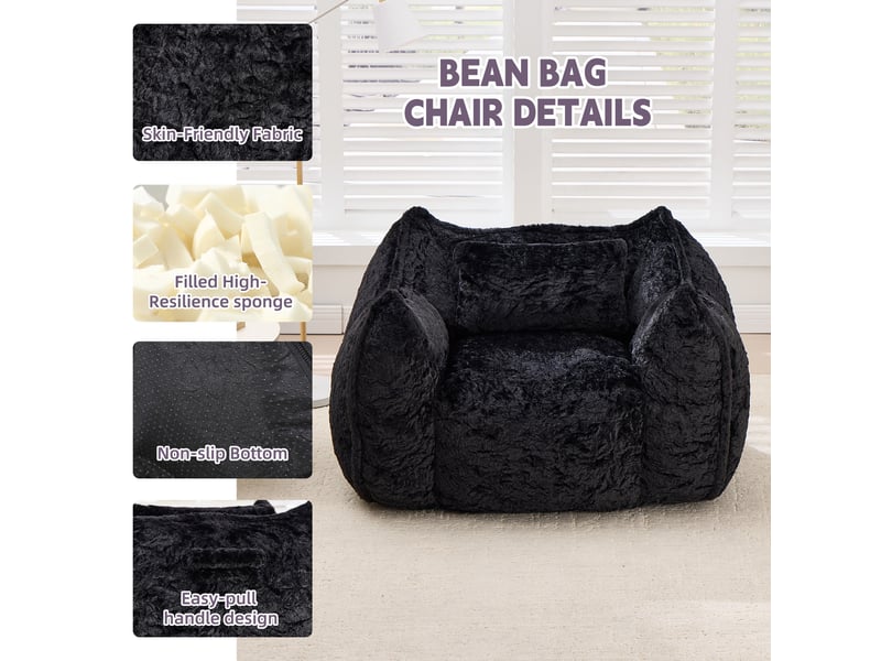 Pouf géant avec coussin en fausse fourrure noir T6011P533765 - Conforama D