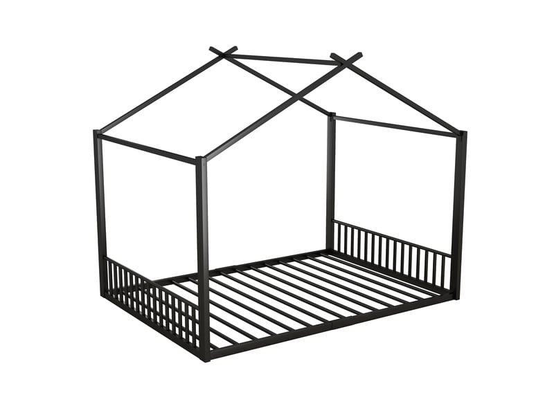  Lit enfant 140x200 cm avec cadre en fer noir, design maison, lit bas style cabane  - Conforama D