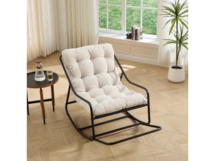 Fauteuil à bascule noir avec coussin blanc épais et confortable