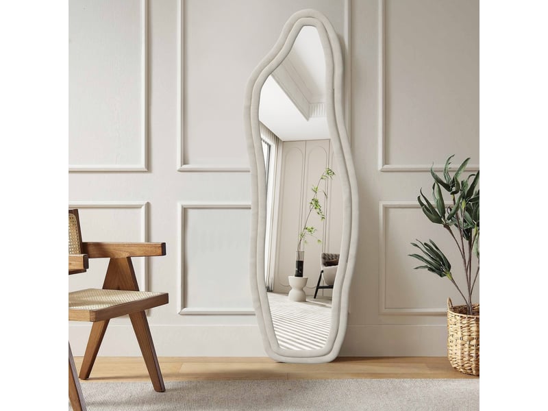  Miroir sur pied - 160 x 50 cm - blanc - miroir asymétrique grand format design dauphin, cadre en veloursflanelle, style artistique et romantique  - Conforama C