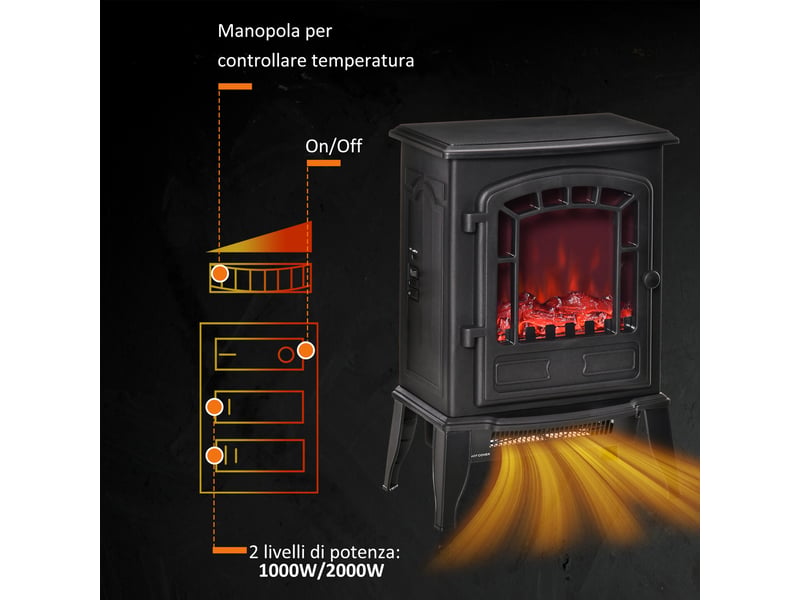  Cheminée électrique effet flamme noire, 10002000 w, pour 20 à 25 m²  - Conforama W