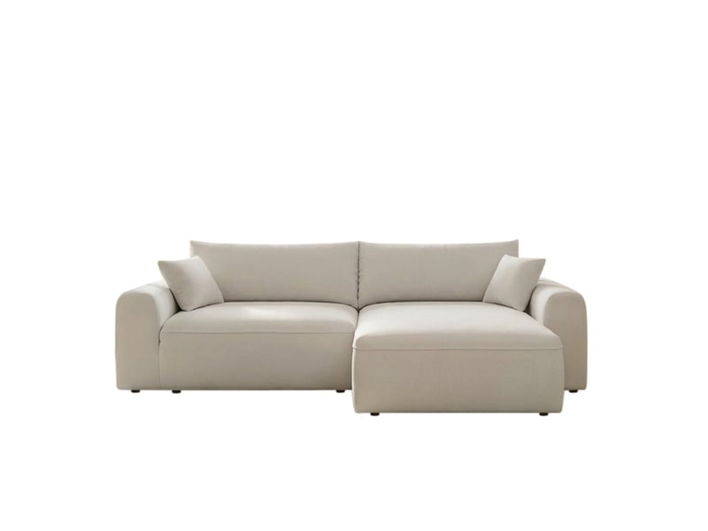  Canapé d'angle convertible beige 4 places tissu bouclé + coffre belair  - Conforama A