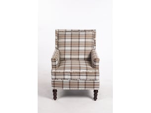 Fauteuil de salon vintage 64x69x89cm - fauteuil d'accent rembourré avec clous décoratifs et pieds en bois massif - tissu de lin - marron et blanc