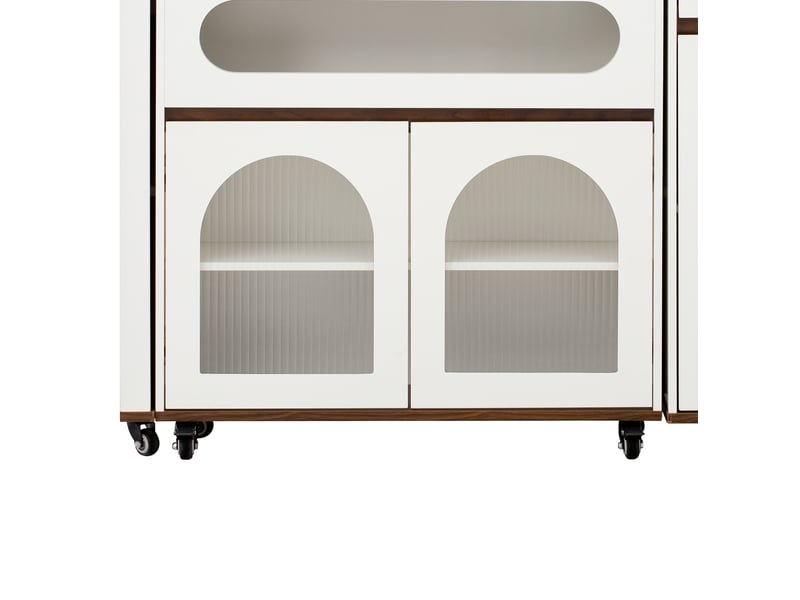  Îlot de cuisine 110.5x50.5x95.5 cm extensible à roulettes mdf blanc et noyer  - Conforama D