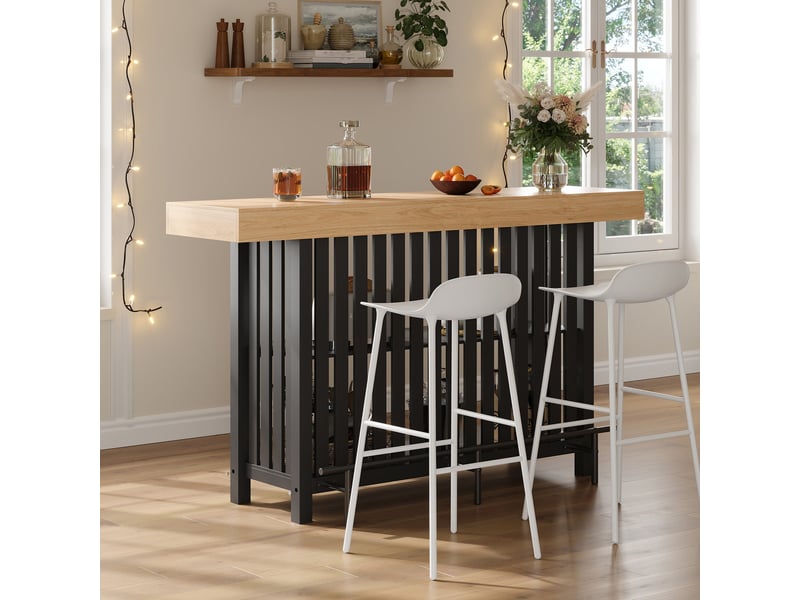  Table de bar haute 160 x 40 x 105 cm, 2 étagères et repose-pieds, mdf, noir et effet bois Sol Morn - Conforama B