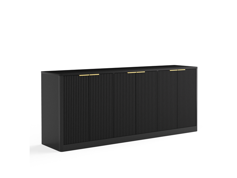  Buffet modèle wave 170 cm, noir, 6 portes, design ondulé, meuble rangement moderne 170x40x70,5 cm  - Conforama E