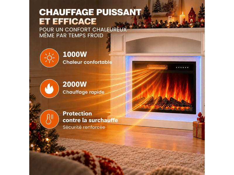  Homavo 23t‑5 : cheminée électrique 23 pouces avec meuble et bande led. Chauffage 10002000 w à 2 niveaux, 7 couleurs de flamme, 5 réglages de luminosité et vitesse, minuterie 1‑8 h, télécommande et commande tactile, 42 effets led…  - Conforama C