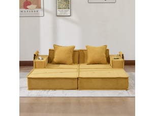 Canapé modulable 2 pl 162x78x66 cm, pour salon, confort, stockage, poches latérales, coussins, tissu en chenille, jaune moutarde