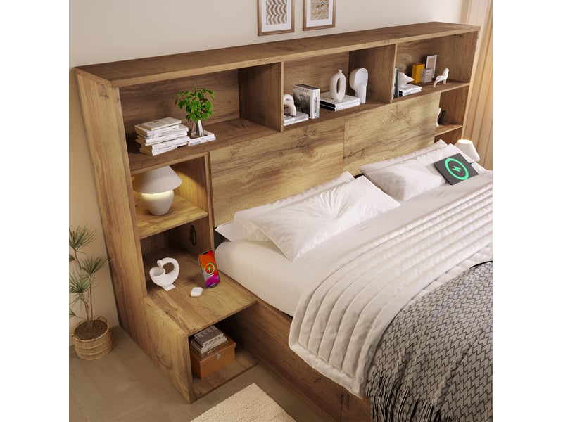  Lit coffre 160x200 avec led, usb-ausb-c et matelas evryae  - Conforama D